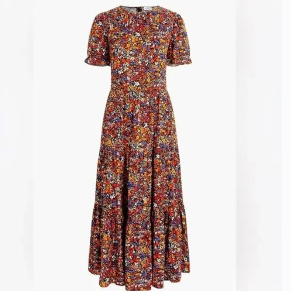 J. Crew Floral Tiered Short Puff Sleeve Dress Size XS